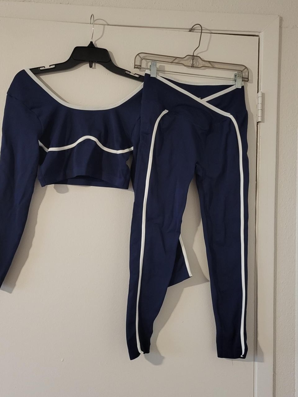 Navy Blue Women's High-Waist Leggings And Top